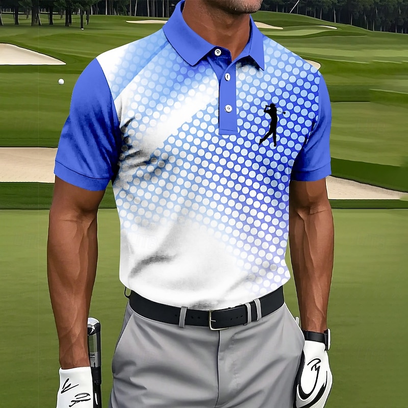 Men's Geometic Golf Sports Polo Shirts Short Sleeve Polo Shirts Collared Shirts Sportswear Athleisure Buttons Summer Blue Sky Blue Green3
