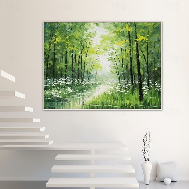Handpainted Green Tree Oil Painting on Canvas Modern Textured flower tree painting Wall Art 3D Floral forest Painting Contemporary Art Large Wall Art oil painting for Living Room Decor4