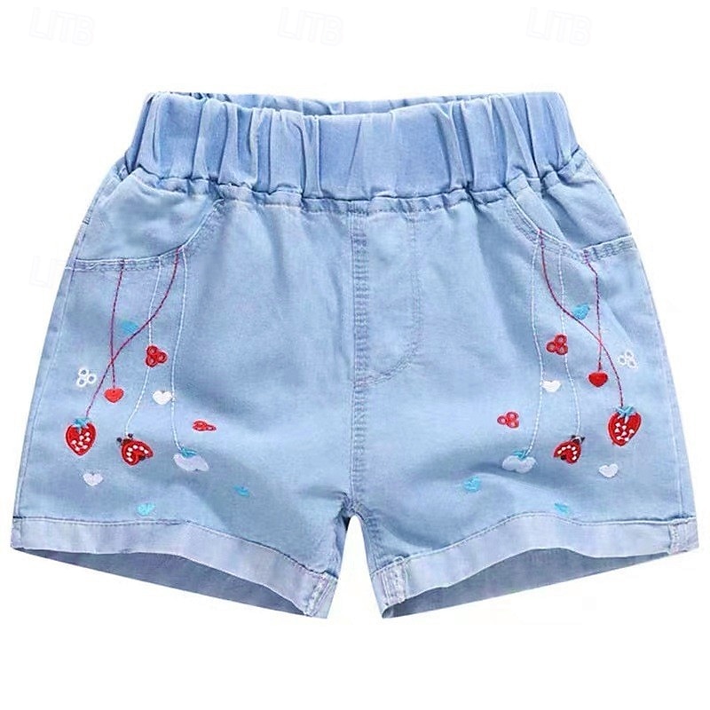Kids Girls' Shorts Floral Streetwear Pocket Outdoor 4 years+ Summer Royal Blue Blue Sky Blue2