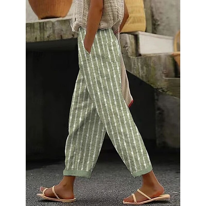 Women's Skinny Elegant Vacation Vintage Full Length High Waist Graphic Striped Geometric Pattern Printing Soft Breathable Micro-elastic Outdoor Daily Light Blue Light Blue-White Light Green Summer3