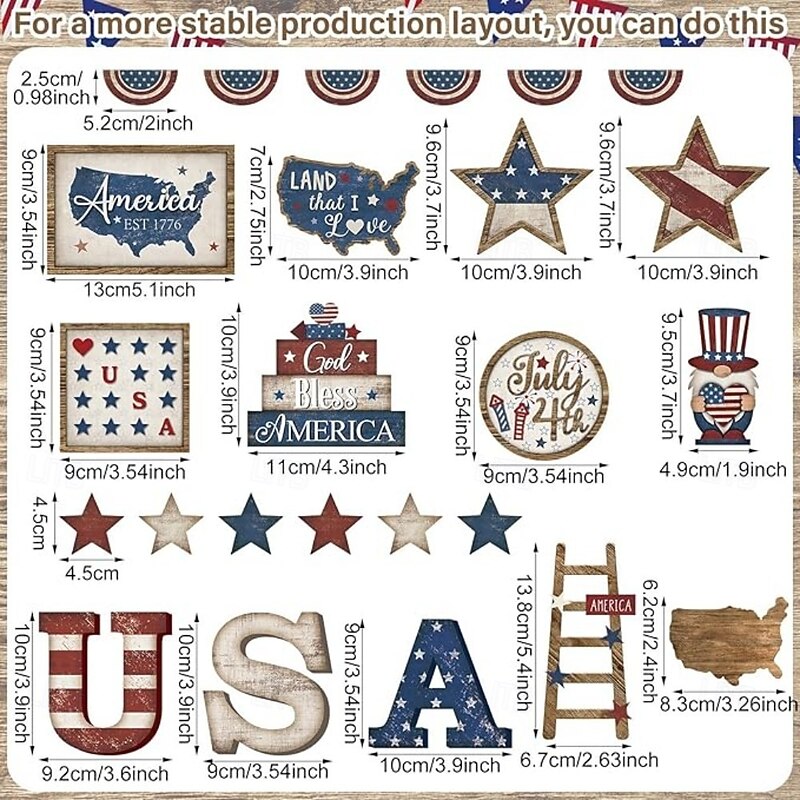 Patriotic Tiered Tray Decor Set for 4th of July and Memorial Day, Rustic Wooden Red White Blue Signs, Vintage Farmhouse Independence Day Table Decorations, Glow Americana Party Decor2