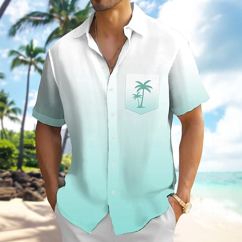 Men's Coconut Tree Color Gradient Tropical Plants Summer Hawaiian Shirt Button Up Shirt Aloha Shirt Short Sleeve Hawaiian Vacation Summer Spring Turndown 3D Print Collared Shirts Front One Pocket3