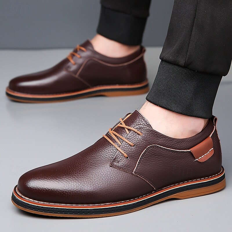 Men's  Faux Leather Dress Shoes with Contrast Brown Detailing - Classic, Versatile, Perfect for Formal and Semi-formal Occasions4