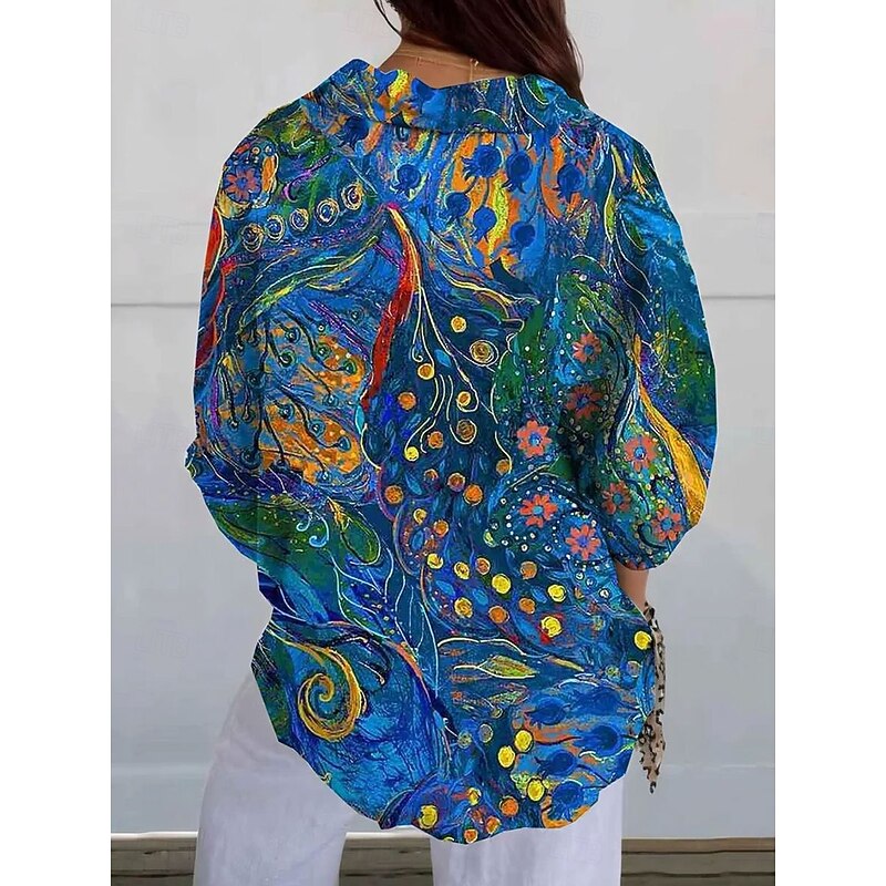 Women's Shirt Button Down Tunic Shirt Collar Long Sleeve Floral Casual Regular Tops Work Daily s Print White Yellow Pink Red Blue Spring Fall Winter3