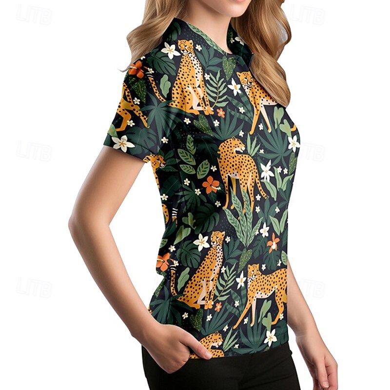 Women's Animal Tennis Shirt Short Sleeves Print UPF50+ Quick Dry Tennis Golf Badminton Polo Collar Tee Tshirt Top White Yellow Pink Tennis Clothing2