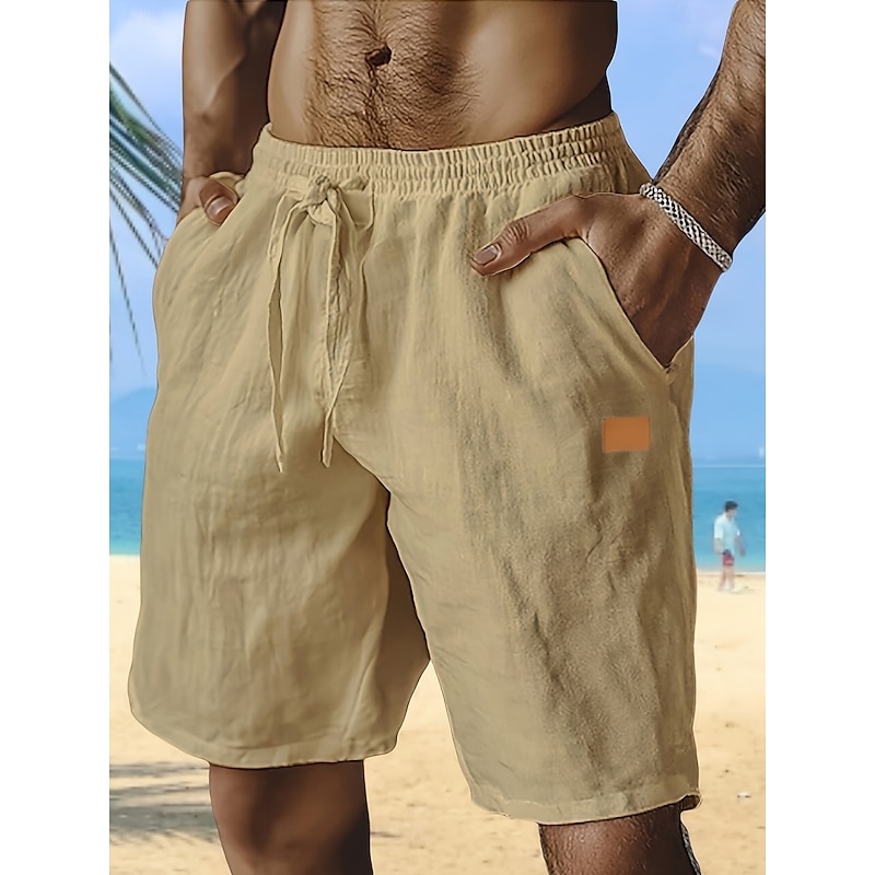 Men's Shorts Linen Shorts Summer Shorts Beach Shorts Baggy Shorts Drawstring Elastic Waist Straight Leg Plain Comfort Breathable Knee Length Outdoor Holiday Beach Vacation Classic Style Black White3