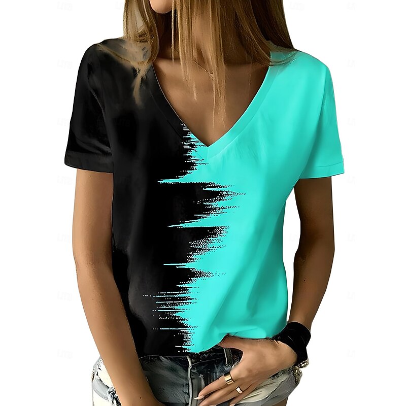 Women's T Shirt Graphic Geometric Color Gradient Vintage Stylish Modern Short Sleeve V Neck Regular Tops Daily Print White Yellow Red Blue Purple Summer Spring4