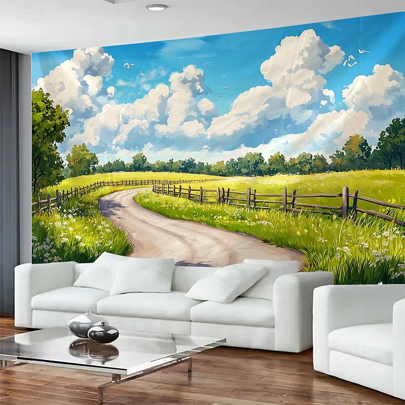 Tree Blue Sky White Cloud Landscape Hanging Tapestry Mural Art Large Tapestry Mural Decoration Photos Background Carpet Curtains Home Bedroom Living Room Decoration3