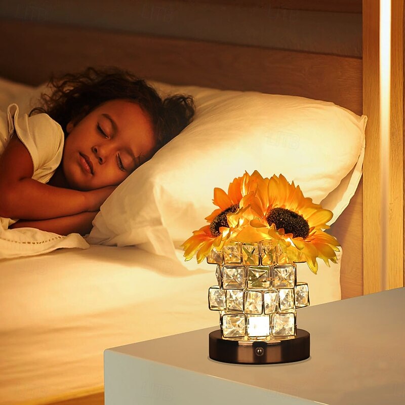 Sunflower LED Night Light Rose Crystal Decor Ttable Lamp USB Rechargeable Desktop Bedroom Bedside Atmosphere Light Birthday Gift4