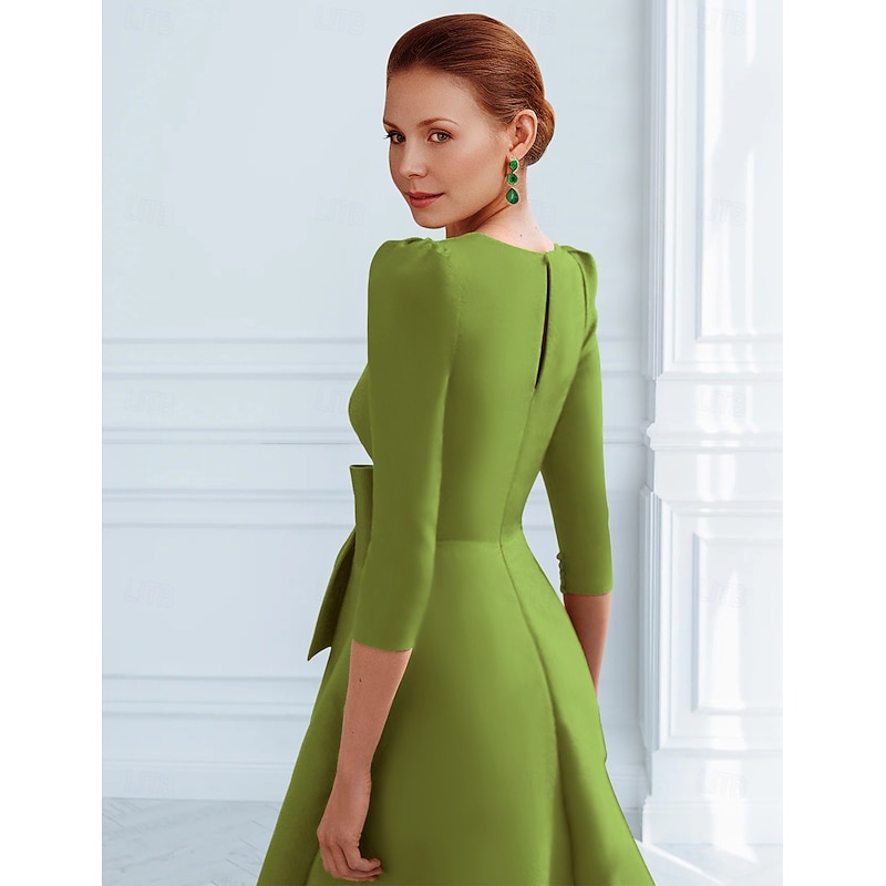 A-Line Cocktail Dresses Elegant Dress Formal Ankle Length 3/4 Length Sleeve V Neck Pocket with Bow(s) Ruched Dresses2