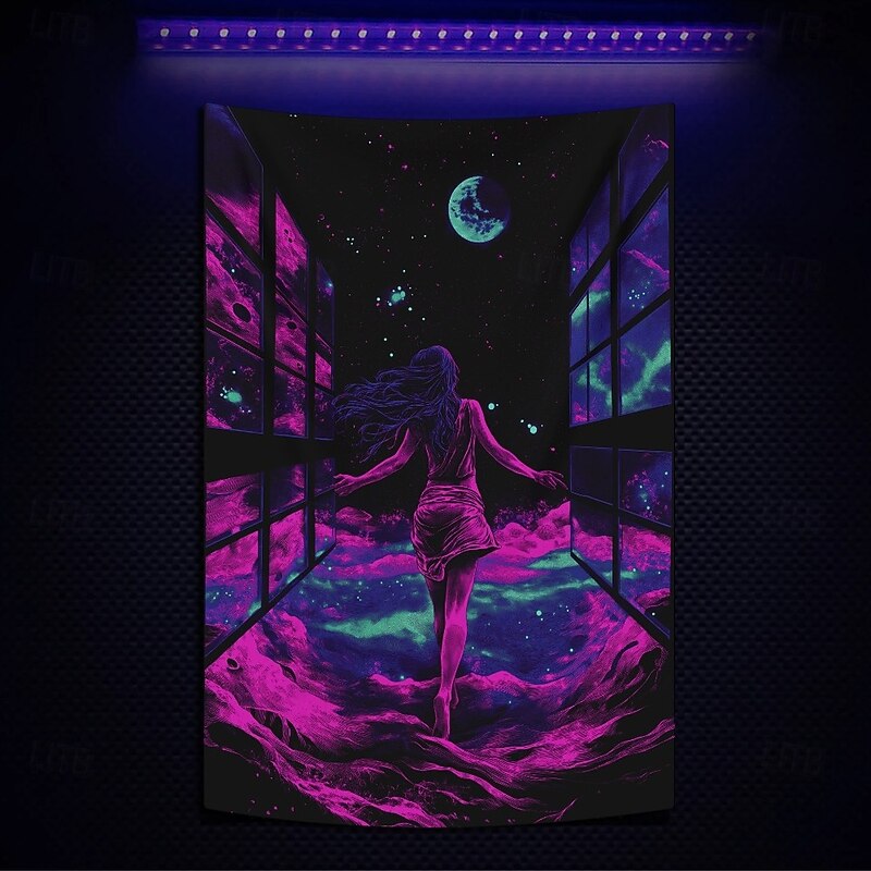 Blacklight Tapestry Glow in the Dark Glow Party UV Reactive Sexy Girl Trippy Misty Hanging Tapestry Wall Art Mural for Living Room Bedroom2