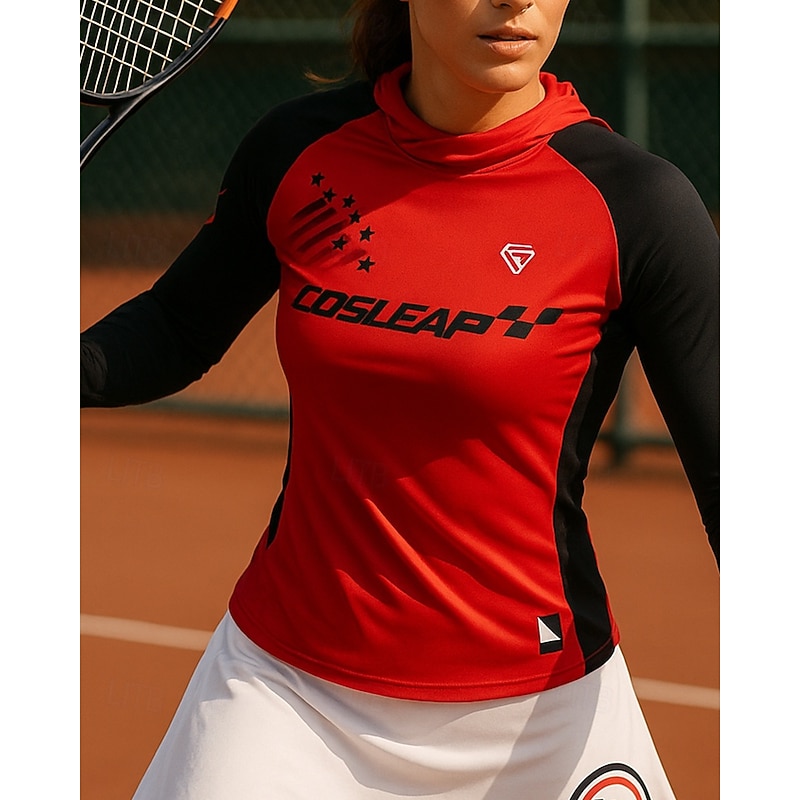 Women's Patchwork Tennis Top Long Sleeve Reflective Strip Sweat-Wicking Moisture Wicking Breathable Tennis Golf Pickleball Hooded White Red Tennis Clothing4