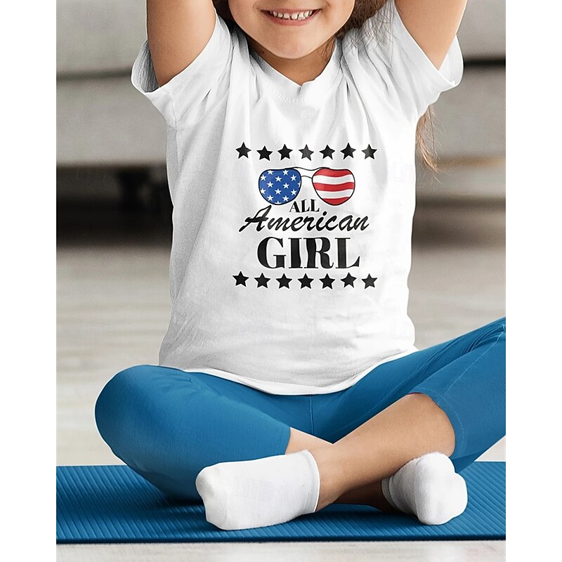 100% Cotton American Independence Day Kids Girls' Black White USA T shirt Tee Crew Neck Short Sleeve Outdoor Vacation Daily Classic Casual Print Summer3