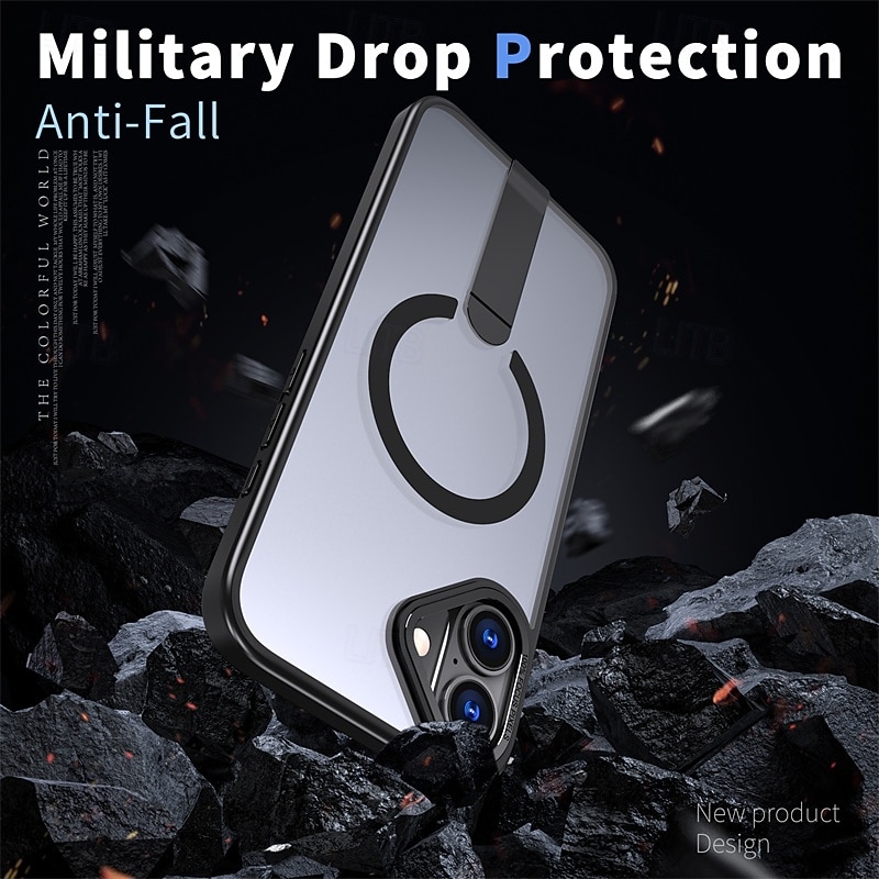 Phone Case For iPhone 17 Pro Max 17 Air 16 15 14 Pro Max Plus 16e 13 12 Pro Max Back Cover Magnetic Adsorption with Stand Holder Translucent Support Wireless Charging TPU Acrylic PC3