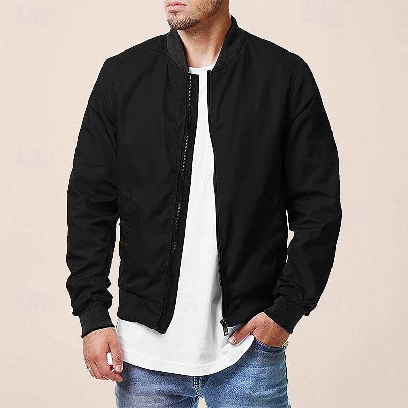 Men's Bomber Jacket Transition Jacket Causal Windproof Quick Dry Spring Fall Pure Color Casual Daily Black Navy Blue Blue Camel Army Green Jacket