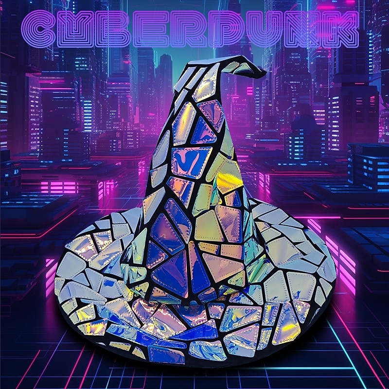 Cyberpunk Festival Hat, Holographic Laser Party Hat for Halloween, Rave, EDM, Costume and Cosplay Accessories