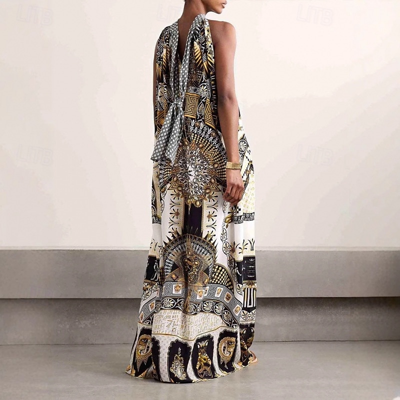 Women's Long Dress Maxi Dress Casual Dress Swing Dress Fashion Outdoor Party Holiday Regular Fit Painting Sleeveless Halter Neck White Summer3