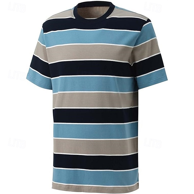 Men's T Shirt Tee Short Sleeve Shirt Tee Top Short Sleeve Crew Neck Summer Stripes Fashion Designer Basic Patchwork Vacation Street Going out Pink Blue Dark Green Top Tee for Men3