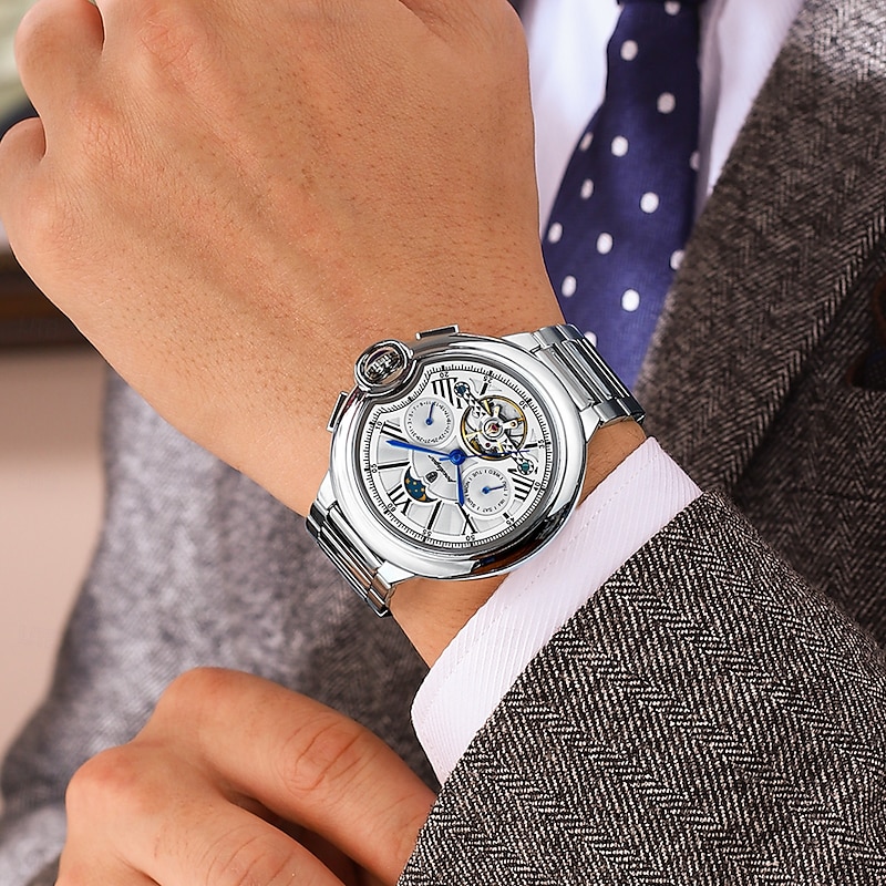 Luxury Man Watch Hollow Tourbillon Automatic Mechanical Men Watch Waterproof Date Week Stainless Steel Men's Watches4