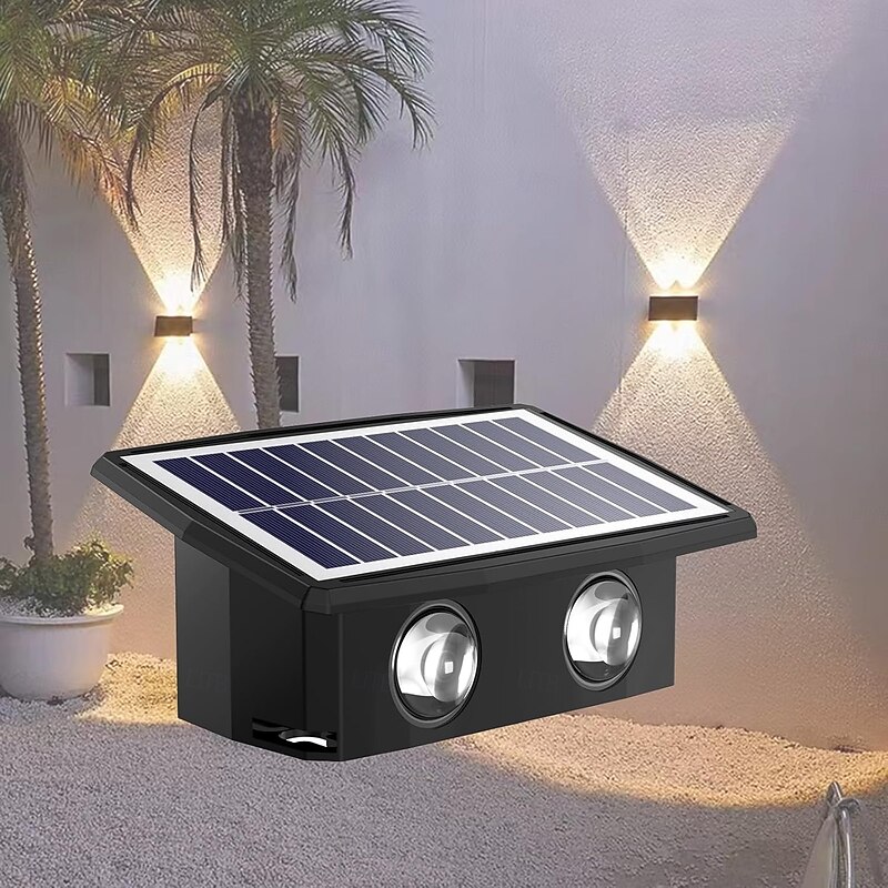 Solar Wall Lights Outdoor Up and Down Lights 4 Lamp Beads (Up 4/Down 4) Waterproof Outside LED Wall Washer Lighting for Step Wall Fence Yard Patio Garden Walkway Porch Decorations3