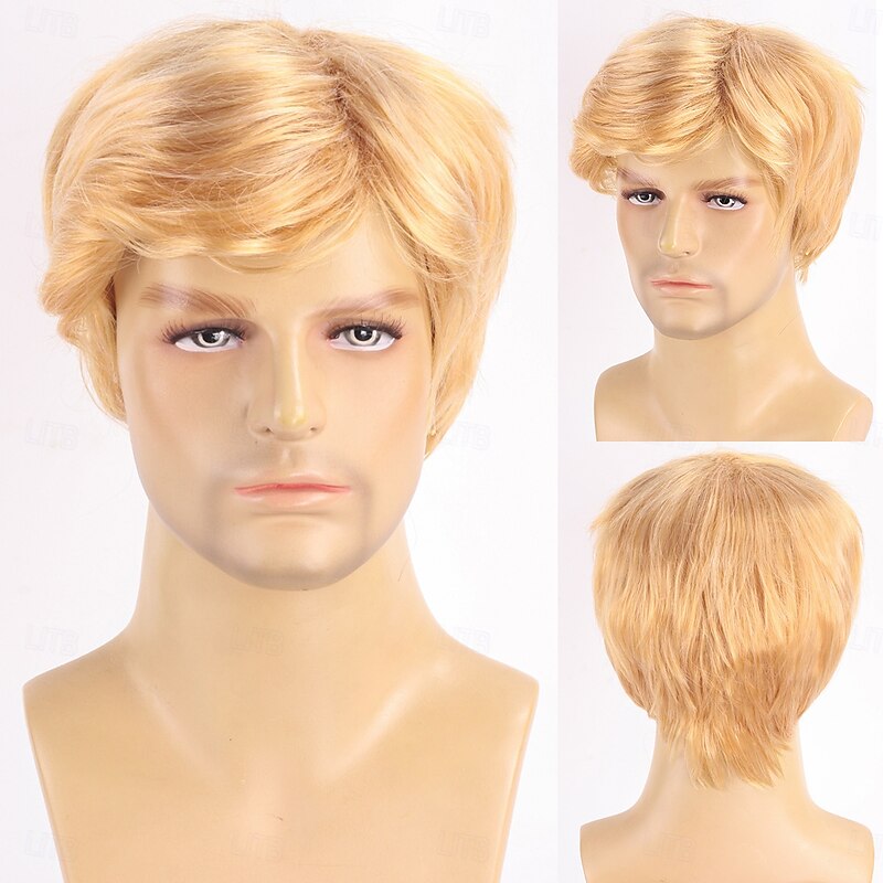 Synthetic Wig kinky Straight Natural Straight Asymmetrical Deep Parting Machine Made Wig 10 inch A1 Synthetic Hair Women's Classic Comfortable Color Gradient Blonde