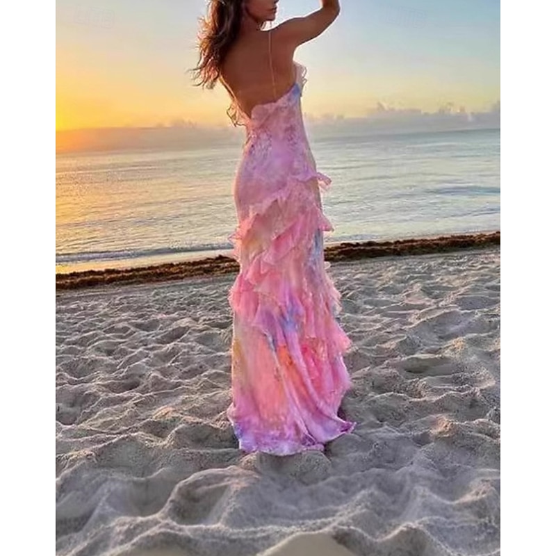 Women's Long Dress Maxi Dress Casual Dress Floral Dress Fashion Elegant Dress Outdoor Party Holiday Regular Fit Flower Sleeveless V Neck Yellow Pink Orange Summer4