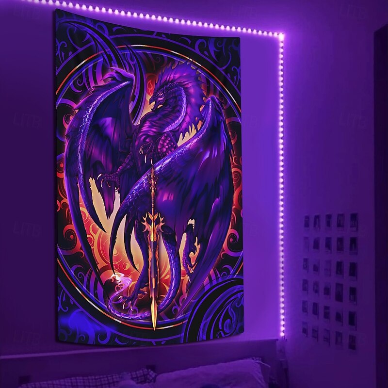 Ruth Thompson Blacklight Tapestry Glow in the Dark Glow Party UV Reactive Trippy Misty Hanging Tapestry Wall Art Mural for Living Room Bedroom Dragonblade NETHERBLADE3