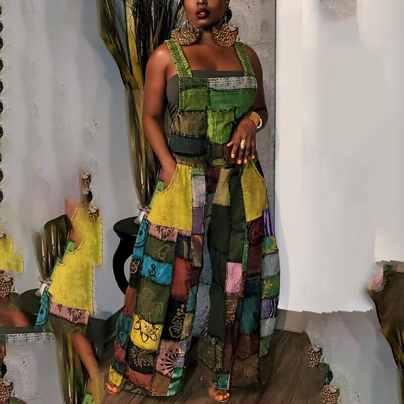 Women's Normal Jumpsuit Casual Floral Sleeveless U Neck Pocket Street Daily Regular Fit Blue Purple Green Summer2