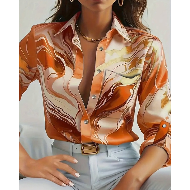 Women's Shirt Blouse Flower Modern Casual Long Sleeve Shirt Collar Regular Tops Daily Holiday Print Blue Orange Rose Pink Summer3