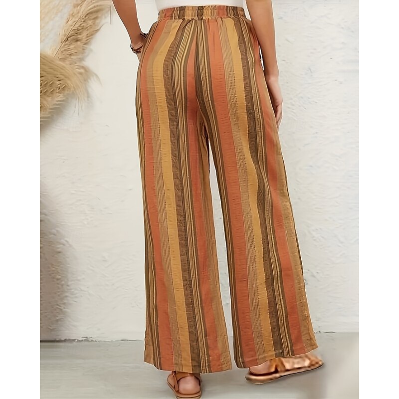 Women's Slacks Pants Trousers Casual Full Length Natural Striped Pocket Elastic Drawstring Design Comfy Outdoor Comfortable Outdoor Holiday Casual Daily Yellow Summer Regular Fit3