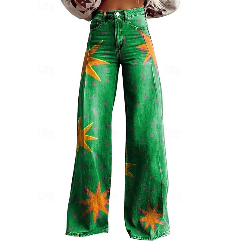 Retro Vintage 1970s Y2K Pants Wide Legged Pants Hippie Disco High Waist Stars Faux Jeans Style Fancy Dress Women's Carnival Casual Daily Music Festival Retro Theme Party Adults' Pants2
