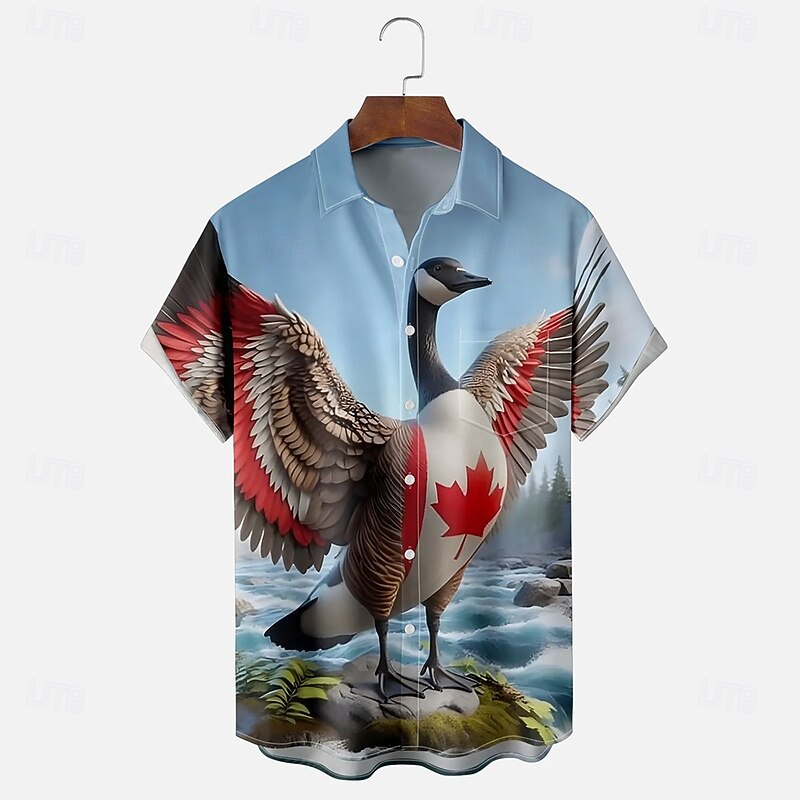 Canada Day Men's Flag Maple Leaf Goose Shirt Summer Shirt Button Up Shirt Short Sleeve Fashion Casual Holiday Summer Spring Turndown 3D Print Collared Shirts Front One Pocket Blue