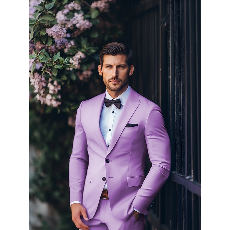 Men's Wedding Party Suits Purple Summer Fashion Formal Solid Colored Standard Fit 2 Piece Single Breasted Two-buttons
