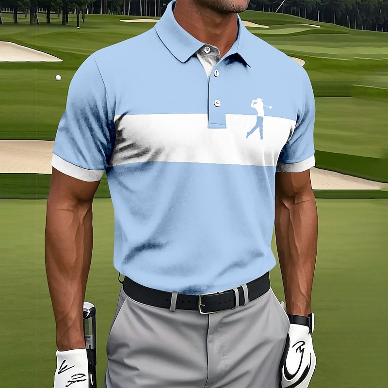 Men's Horizontal Stripes Golf Polo Short Sleeve Polo Shirts Collared Shirts Sportswear Athleisure Daily Wear Buttons Summer White Red Blue2