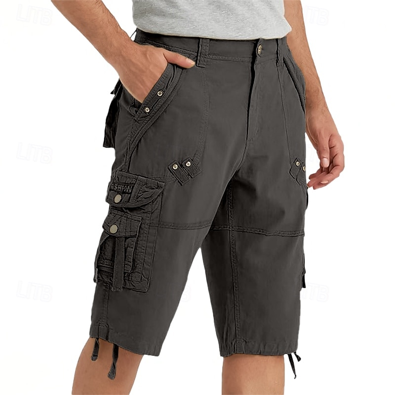 Men's Capri Cargo Shorts Outdoor Shorts Casual Shorts Hiking Shorts Baggy Shorts Multi Pocket 8 Pocket Plain Wearable Moisture Wicking Calf-Length Outdoor Casual Daily Fashion Streetwear Black Wine2