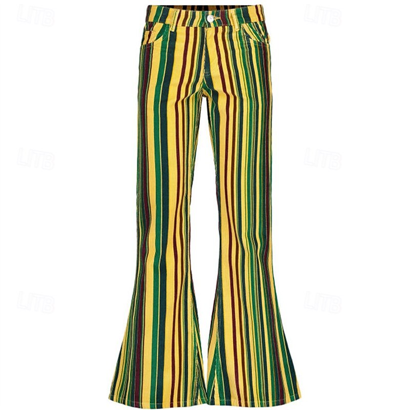 Retro Vintage 1970s Groovy Bell Bottom Pants Flared Trousers Disco mid rise Striped Fancy Dress Men's Halloween Carnival Vacation Music Festival Festival Adults' Pants3