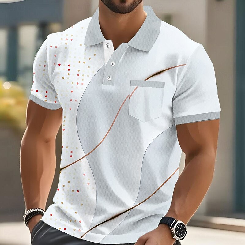 Men's Male Geometic Line Polo Short Sleeve Turndown Business Casual Sports & Outdoor Business Casual Daily Pocket Buttons Summer Amethyst Robin's Egg Blue Grey2