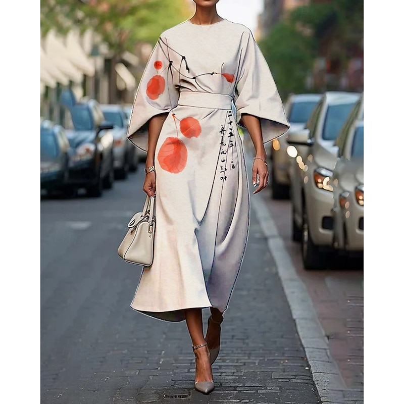 Women's Midi Dress Floral Dress Print Dress Classic Modern Vacation Daily Holiday Regular Fit Flower Half Sleeve Crew Neck White Yellow Pink Summer