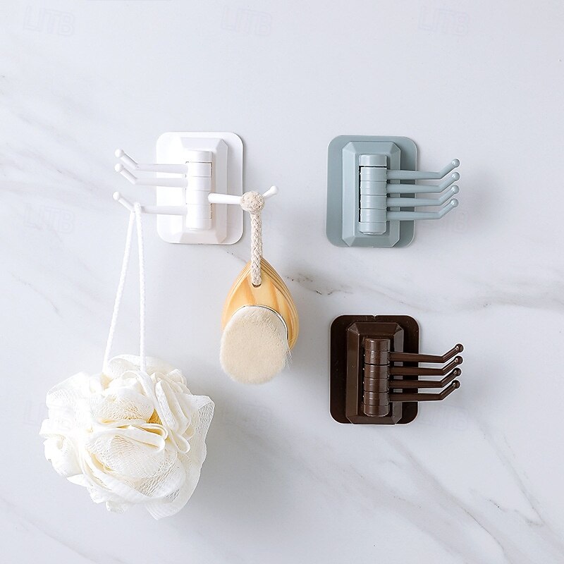 2-Pack Rotating Adhesive Wall Hooks, No-Drill Strong Sticky Towel Hooks for Bathroom Storage, Punch-Free Swivel Hangers for Wall and Door3