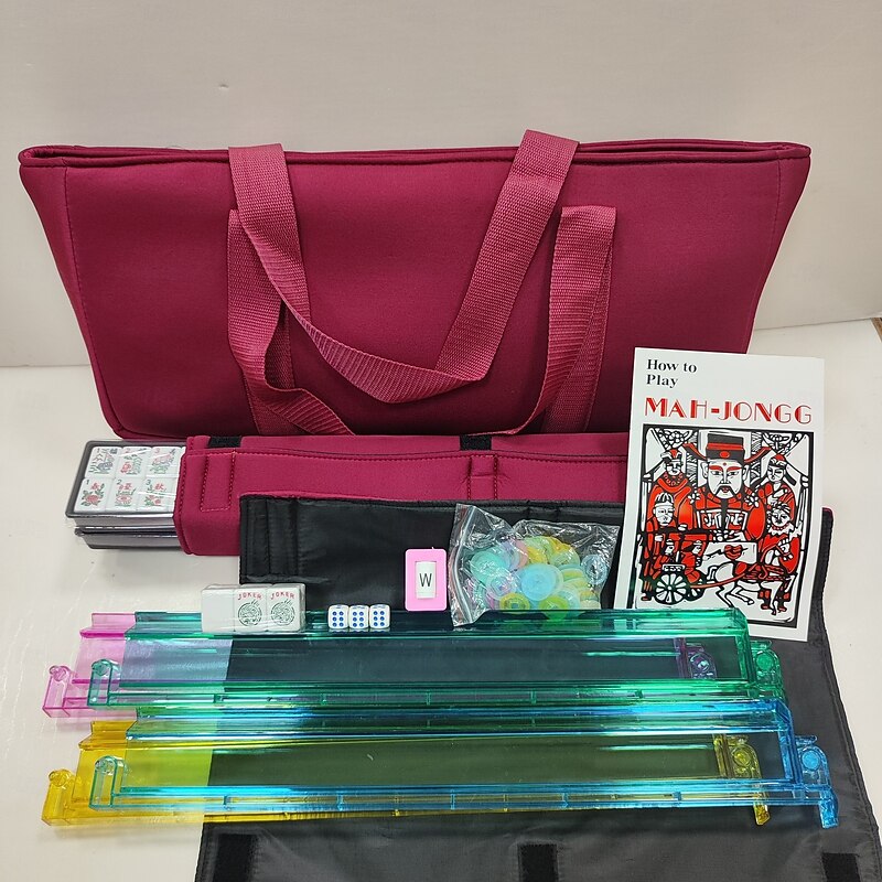 American Mahjong Set166 White Tiles with Red Bag and Accessories4 All-in-One Mahjong Racks with PushersComplete Western Mahjong Set