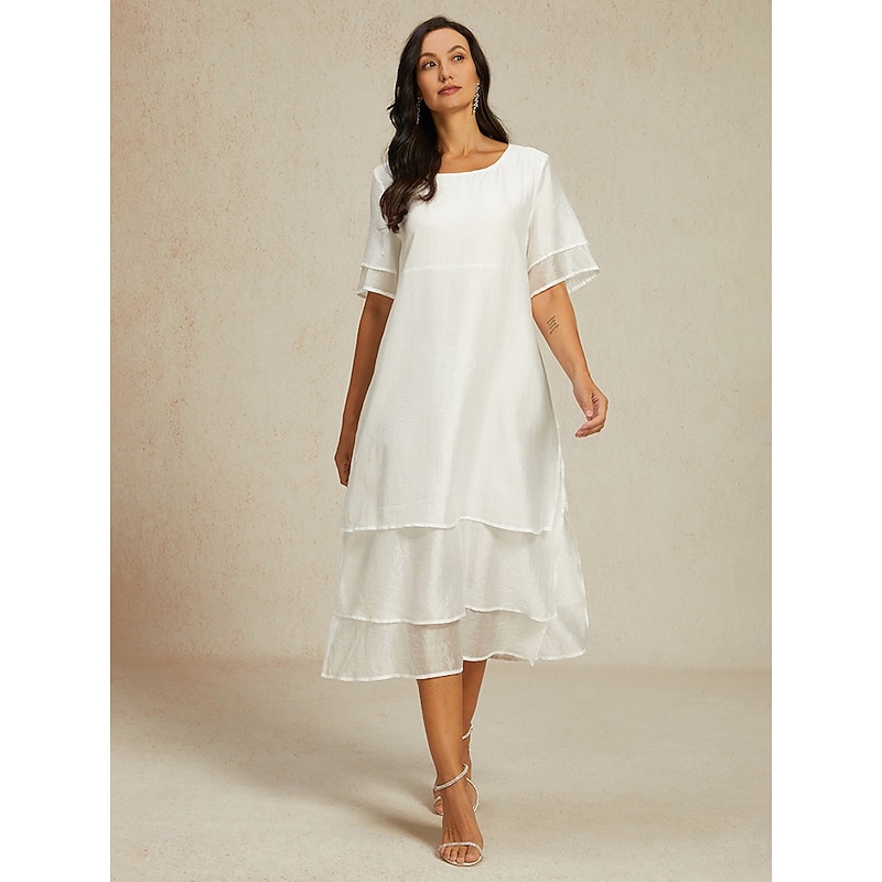 Women's White Blue Summer Spring Midi Dress Casual Dress Shift Dress Vacation Basic Modern Outdoor Work Daily Loose Fit Plain Crew Neck3