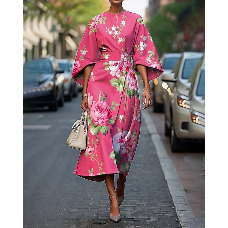 Women's Midi Dress Floral Dress Print Dress Classic Modern Vacation Daily Holiday Regular Fit Flower Half Sleeve Crew Neck White Yellow Pink Summer2