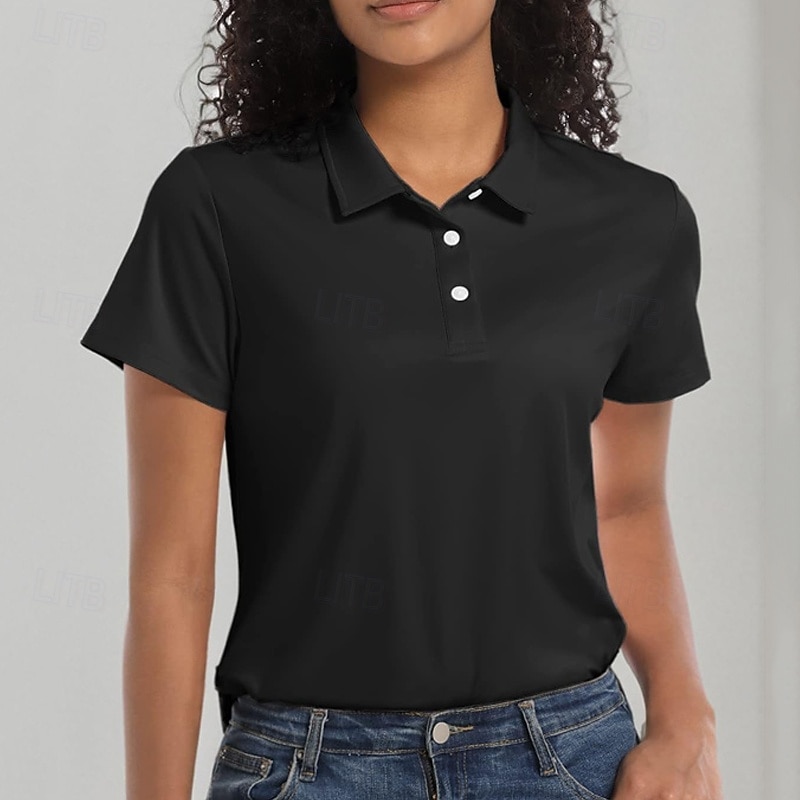 Women's Solid Colored Tennis Shirt Short Sleeves Buttons UPF50+ Quick Dry Tennis Golf Badminton Polo Collar Tee Tshirt Top Black White Navy Blue Tennis Clothing4