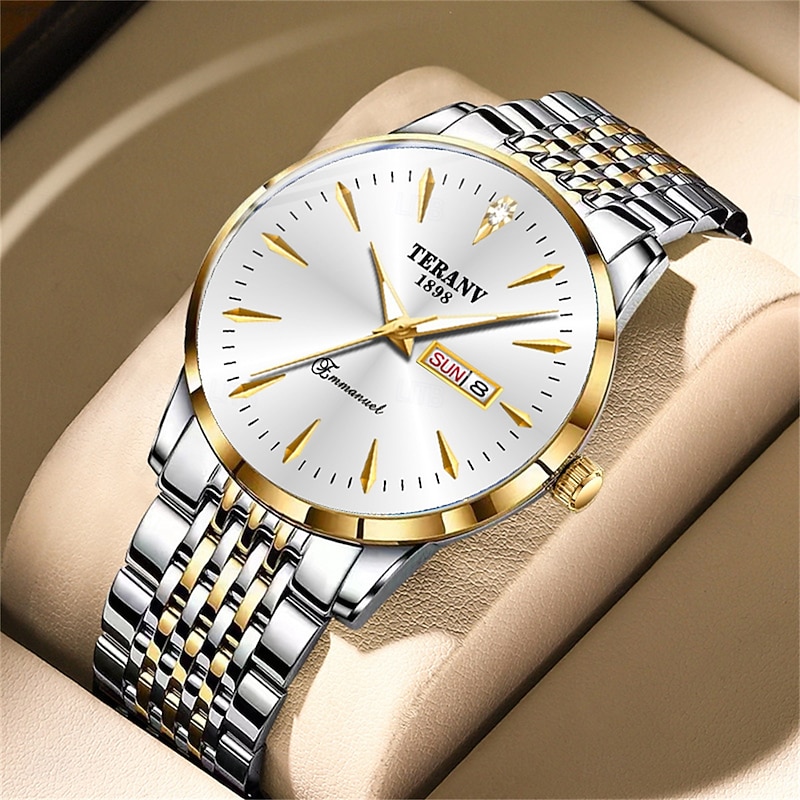 Men's Business Quartz Watch – Ultra-Thin Dual Calendar Luminous Dial, IPX7 Waterproof, Elegant Stainless Steel Strap, Stylish Gift for Professionals