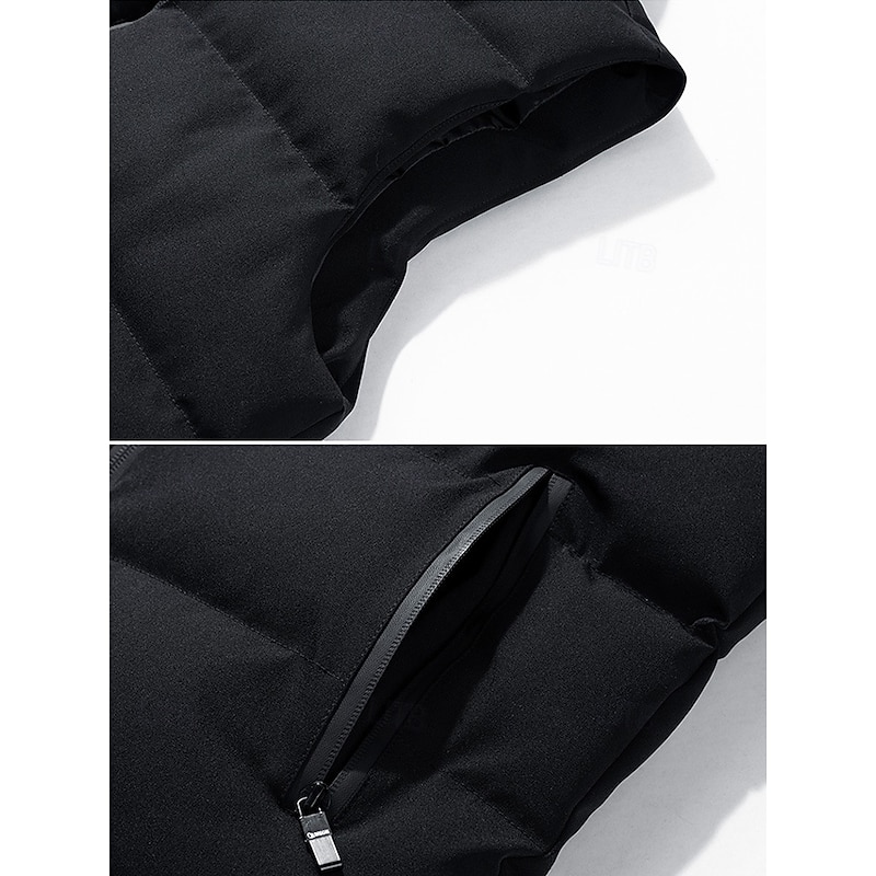 Men's Puffer Vest Gilet Quilted Vest Vacation Daily Date Fashion Casual Fall & Winter Pocket Polyester Warm Comfortable Solid Color Zipper Stand Collar Regular Fit Black Wine Red Blue Vest4