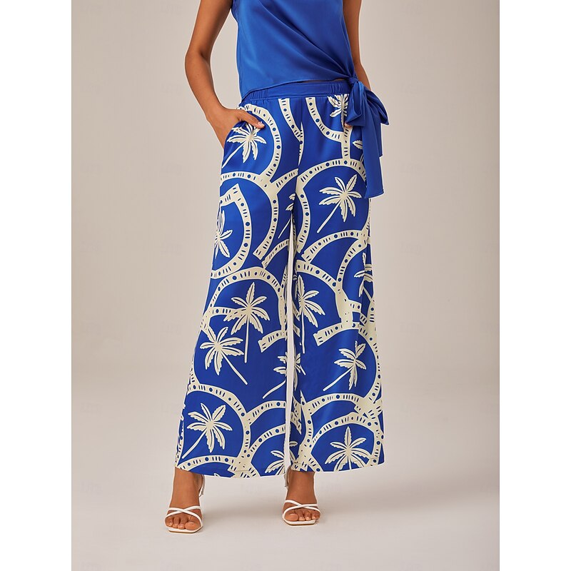 Elastic Waist Geometric Print Wide Leg Pants