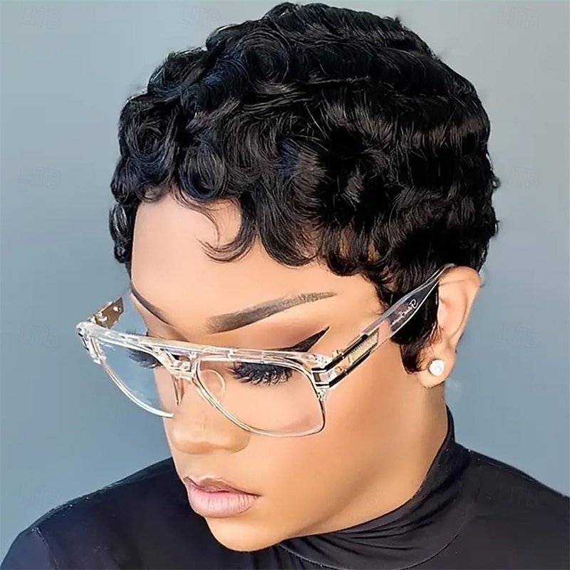 Short Pixie Wigs for Black Women Short Synthetic Wig For Black Women Natural Wavy Black Pixie Cut Wig Short Curly Layered Pixie Wig4