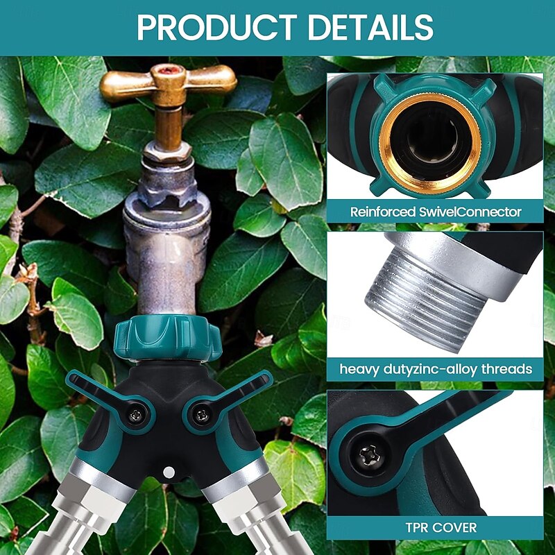 Y-Type Dual-Port Connector,One-Inlet, Two-Outlet 3/4" Water Diverting Tap for Faucet Splitter2