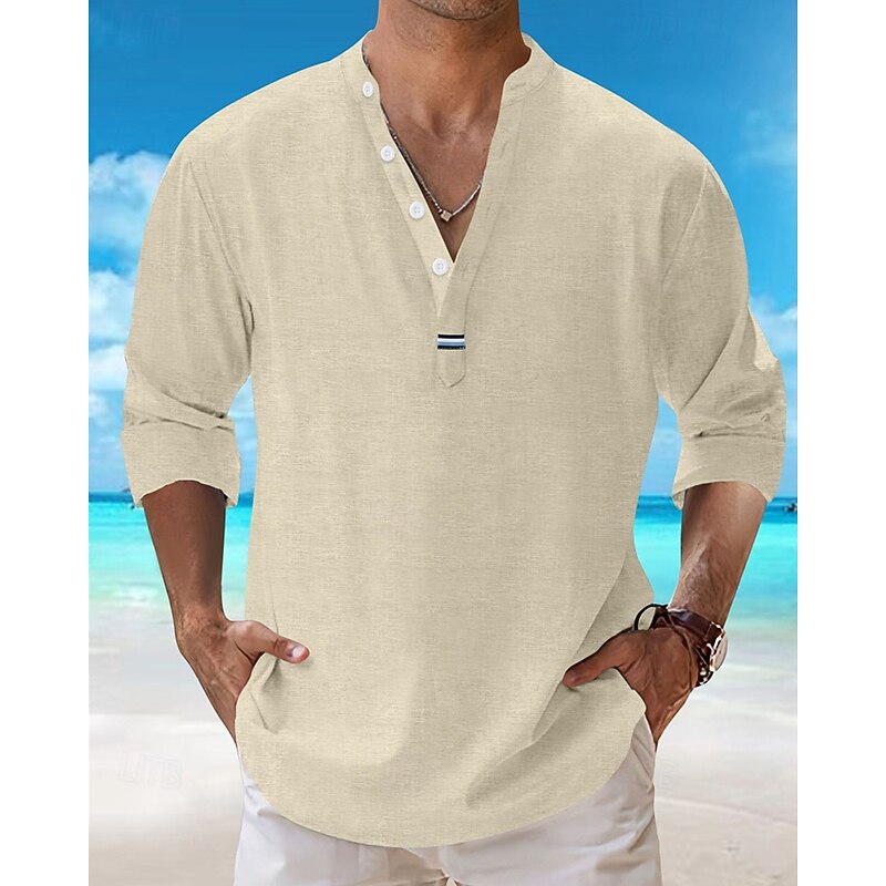 Men's Shirt Popover Shirt Summer Shirt Casual Shirt Beach Shirt Black White Pink Navy Blue Sky Blue Long Sleeve Plain Lapel Vacation Hawaiian Clothing Apparel Cotton Blend Fashion Casual Comfortable4