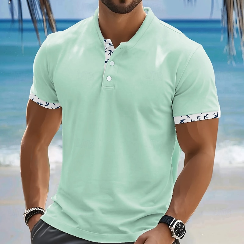 Men's T Shirt Henley Shirt Short Sleeve Designer Casual Street Casual Daily Summer Spring Light Pink Light Green Light Blue Henley Henley T-Shirt